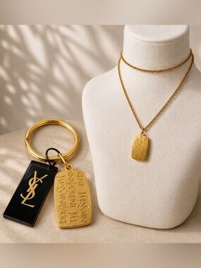 Yves Saint Laurent Gold and Black Key & Card Holder Set